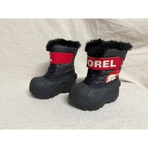 Sorel Toddler Snow Commander Winter Boots Black Red Waterproof Kids Snow Boots